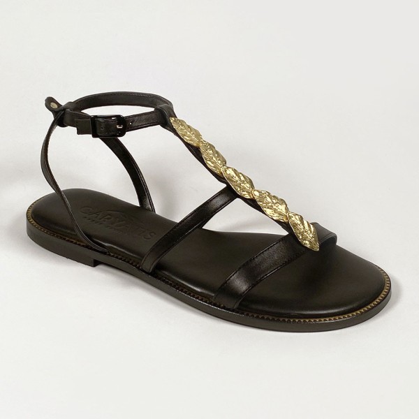 Greek Caryatis black leaf sandals