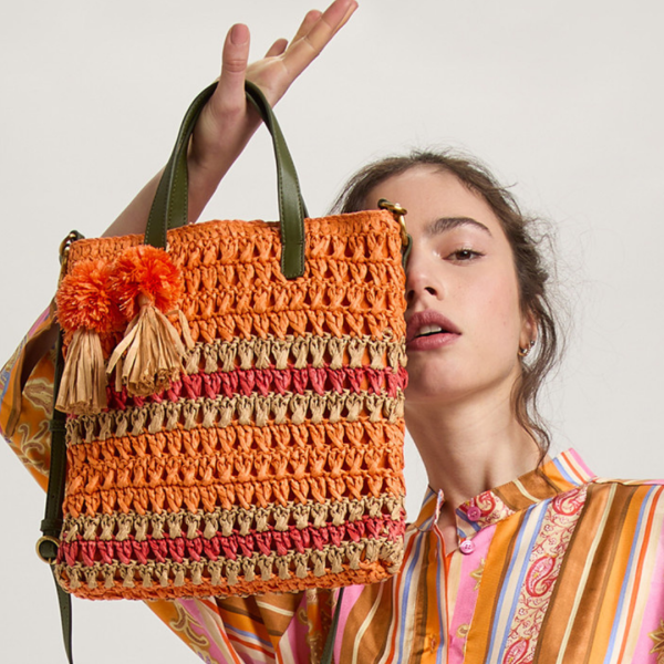 Maliparmi Raffia Crochet Handbag Papaya