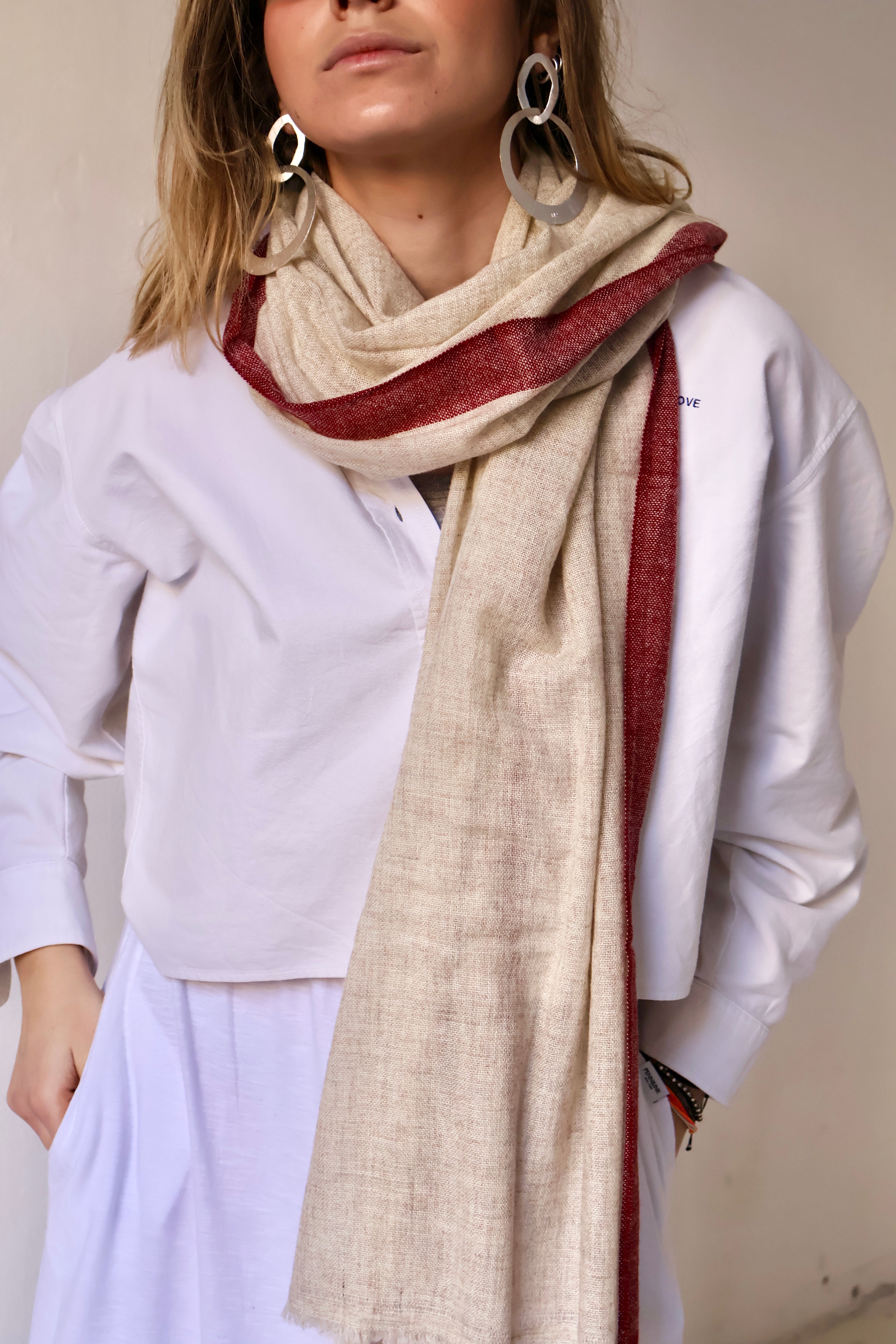 Pashmina Cashmere beige y burdeos