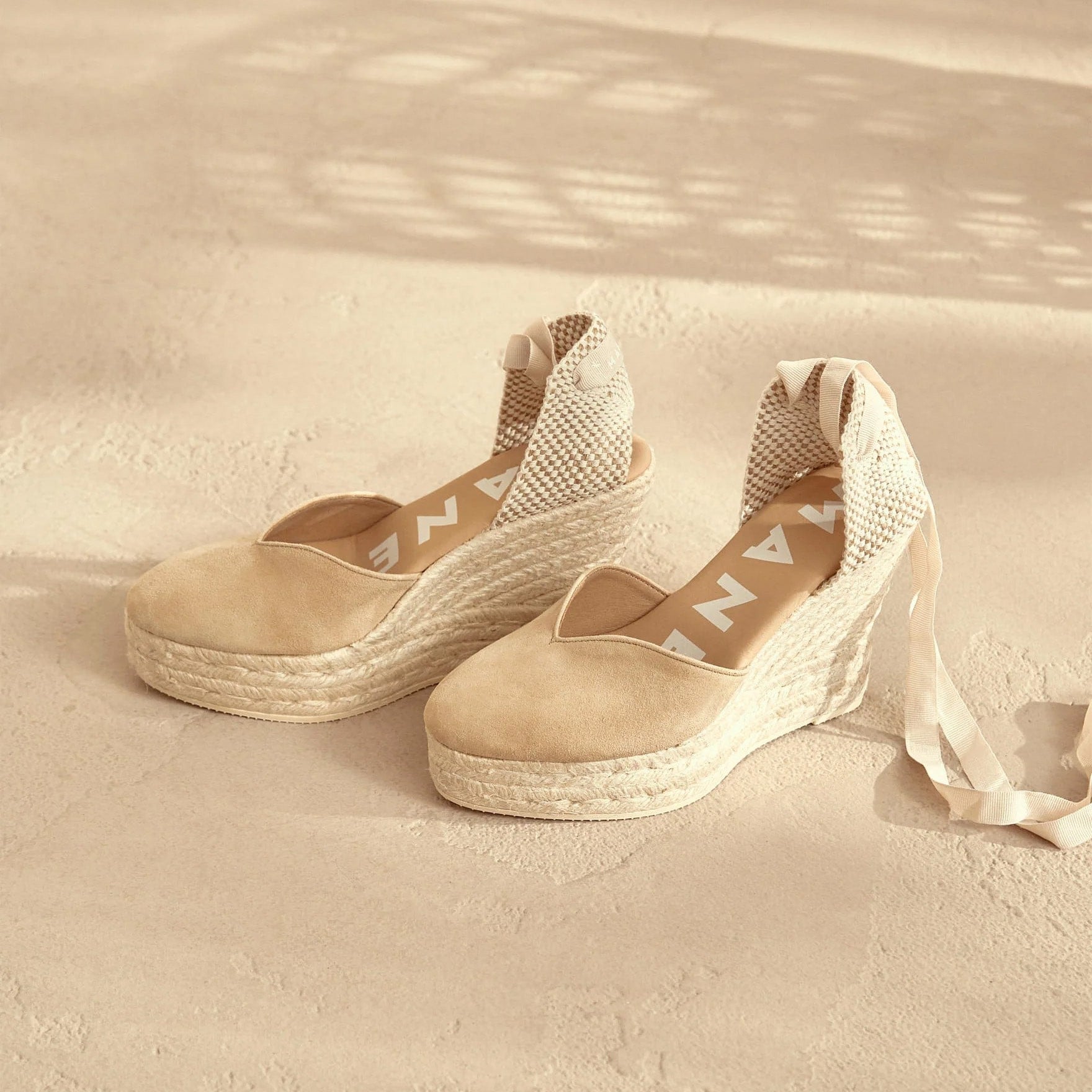 Manebi beige champage wedge espadrilles