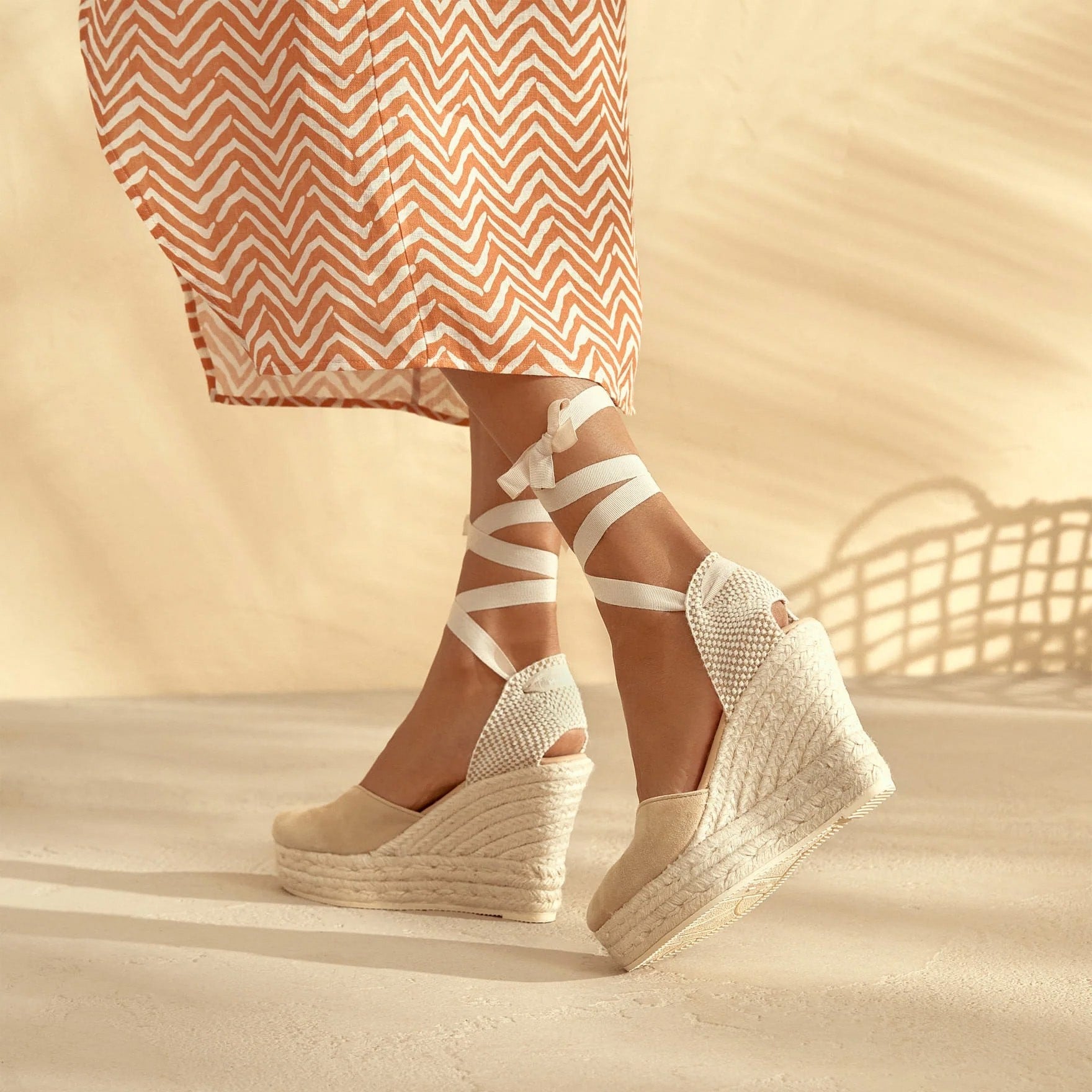 Manebi beige champage wedge espadrilles