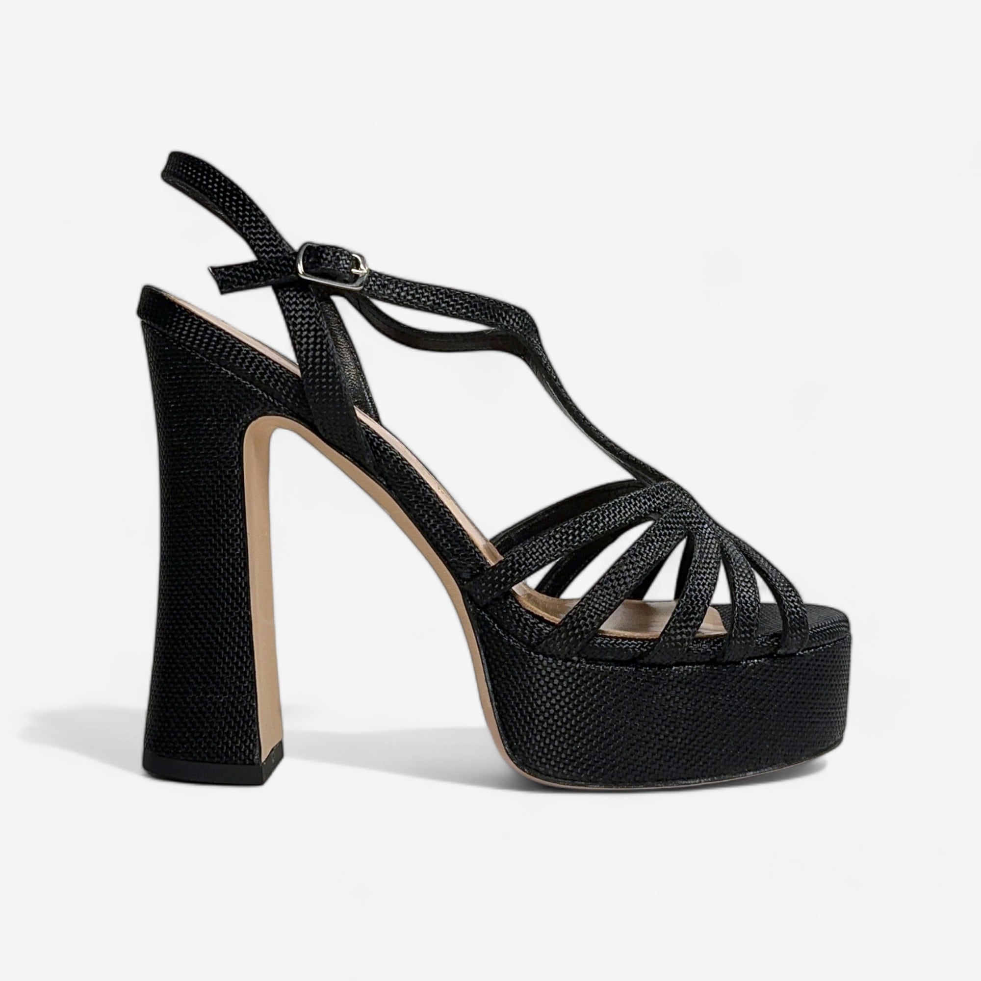 Chantal Raffia Black Heel