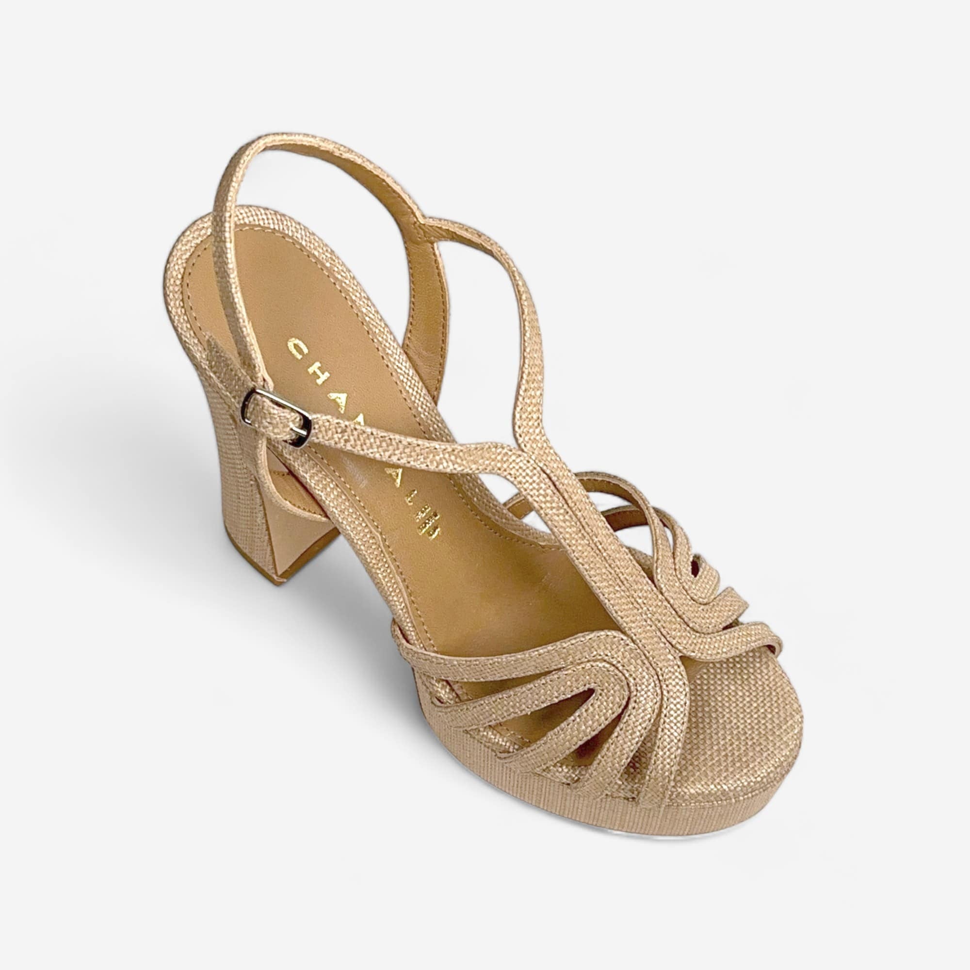 Chantal Raffia Linen Heel