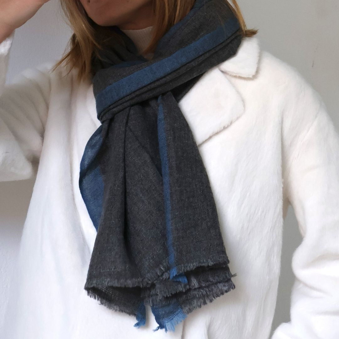 Pashmina Cashmere gris y azul